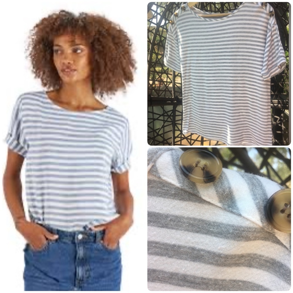 Retrology Shirt gray & white striped with brown buttons